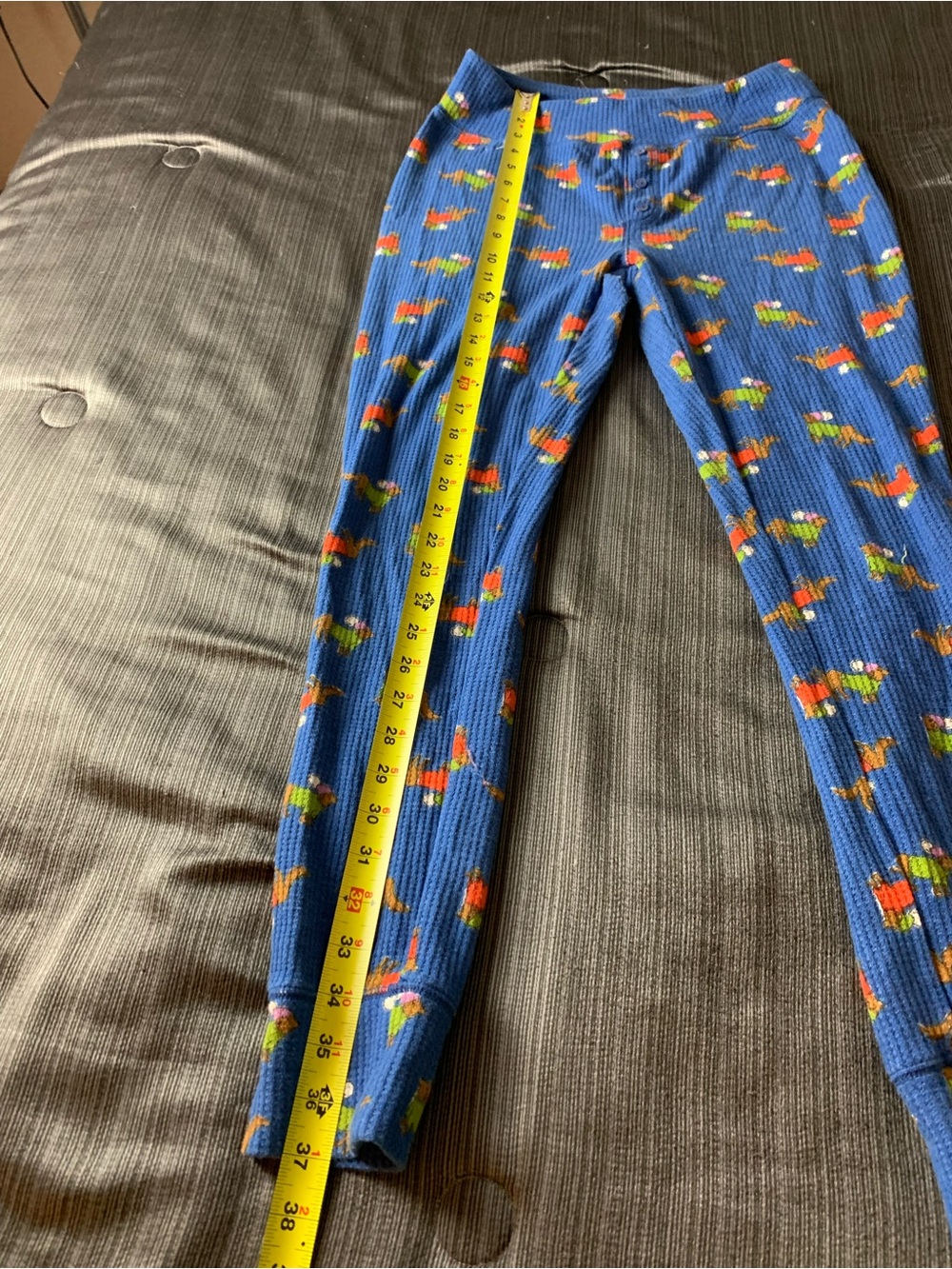 Aerie Thermal Waffle Knit Dachshund Dog Print Pajama Set Blue - Picture 15 of 16